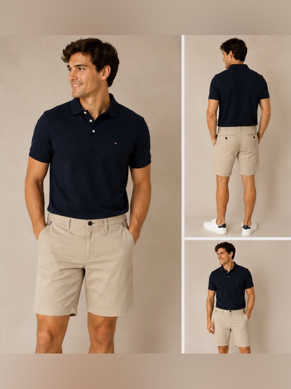 Tommy Hilfiger Men’s Chino Shorts Size 34 Beige Khaki Side Stripe Preppy Casual
